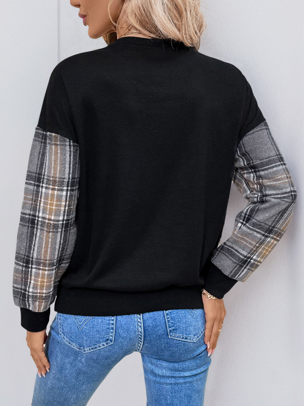 Sweatshirts- Plaid Contrast Patchwork Fall Sweatshirt- - IndioGear.com