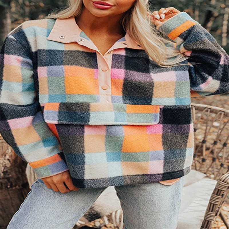 Sweatshirts- Plaid Fleece Quarter-Zip Pullovers- - IndioGear.com