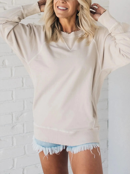 Sweatshirts- Relaxed Fit Sweatshirt Kangaroo Pocket Pullover- Cream- IndioGear.com