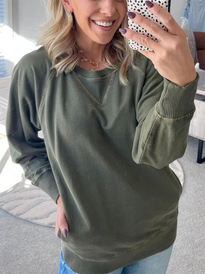 Sweatshirts- Relaxed Fit Sweatshirt Kangaroo Pocket Pullover- Olive green- IndioGear.com