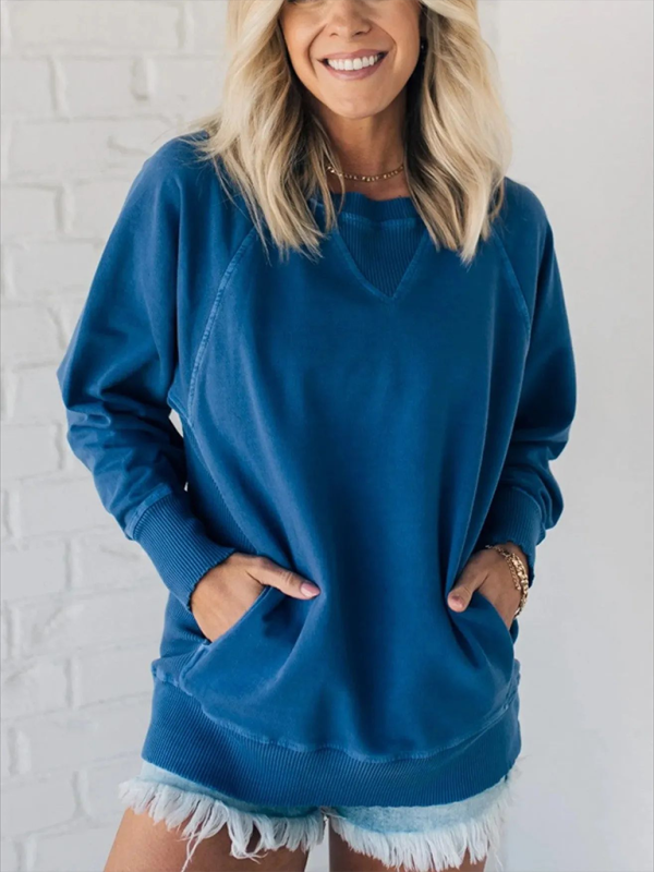 Sweatshirts- Relaxed Fit Sweatshirt Kangaroo Pocket Pullover- Royal blue- IndioGear.com