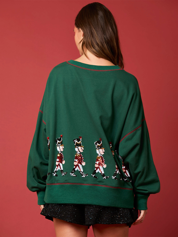 Sweatshirts- Sequin Soldier Christmas Sweater Holiday Sweatshirt- - IndioGear Women Clothing