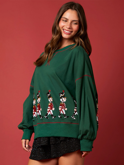 Sweatshirts- Sequin Soldier Christmas Sweater Holiday Sweatshirt- - IndioGear Women Clothing