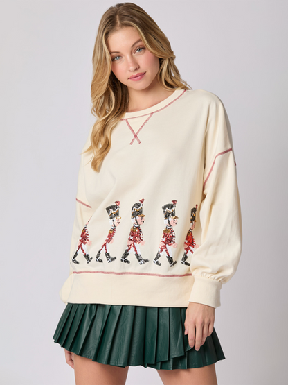 Sweatshirts- Sequin Soldier Christmas Sweater Holiday Sweatshirt- - IndioGear Women Clothing