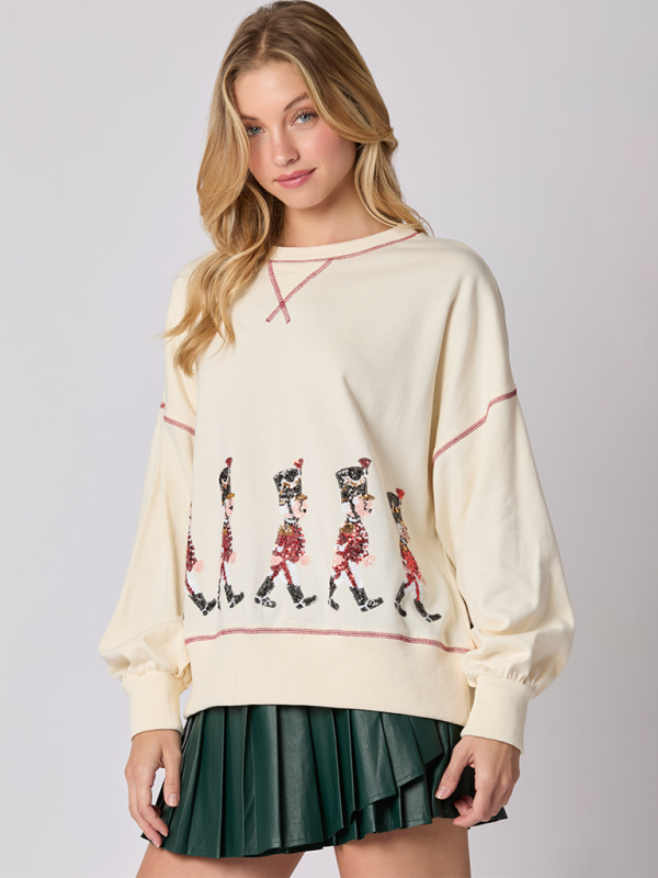 Sweatshirts- Sequin Soldier Christmas Sweater Holiday Sweatshirt- - IndioGear Women Clothing