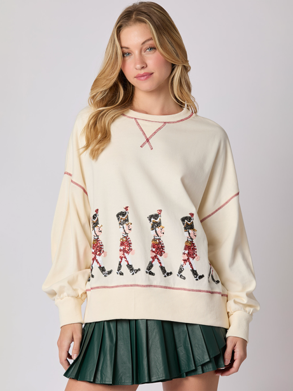 Sweatshirts- Sequin Soldier Christmas Sweater Holiday Sweatshirt- - IndioGear Women Clothing