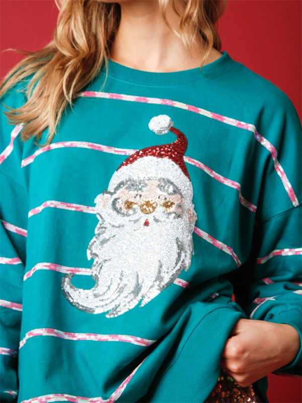 Sweatshirts - Sparkle Santa Holiday Top Sequined Sweatshirt