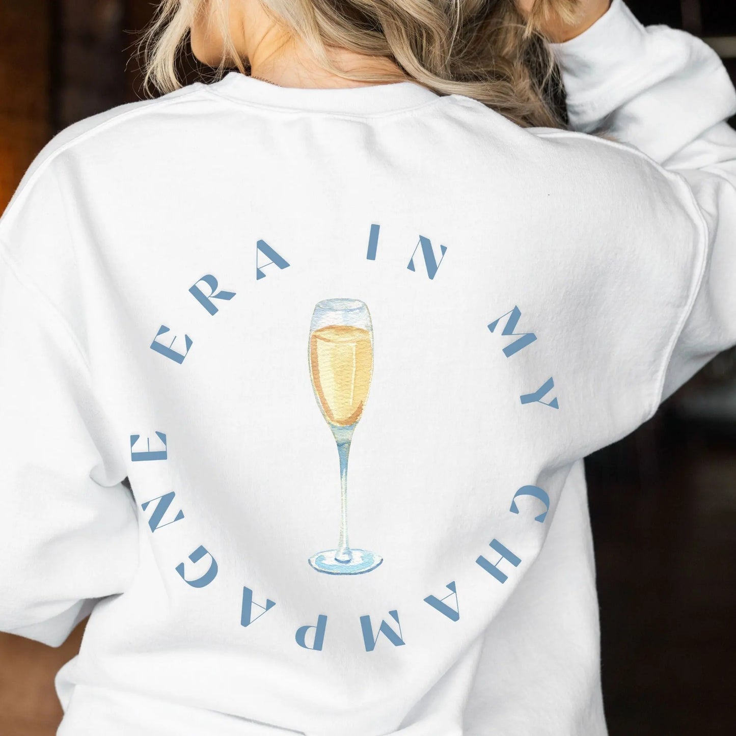 Sweatshirts- Women Champagne Glass Graphic Sweatshirt- White- IndioGear.com