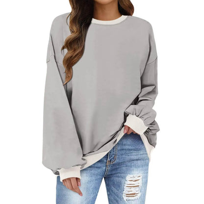 Sweatshirts- Women’s Crewneck Long-Sleeve Pullover - Loose Sweatshirt- Gray- IndioGear.com