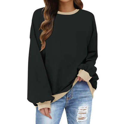 Sweatshirts- Women’s Crewneck Long-Sleeve Pullover - Loose Sweatshirt- Black- IndioGear.com