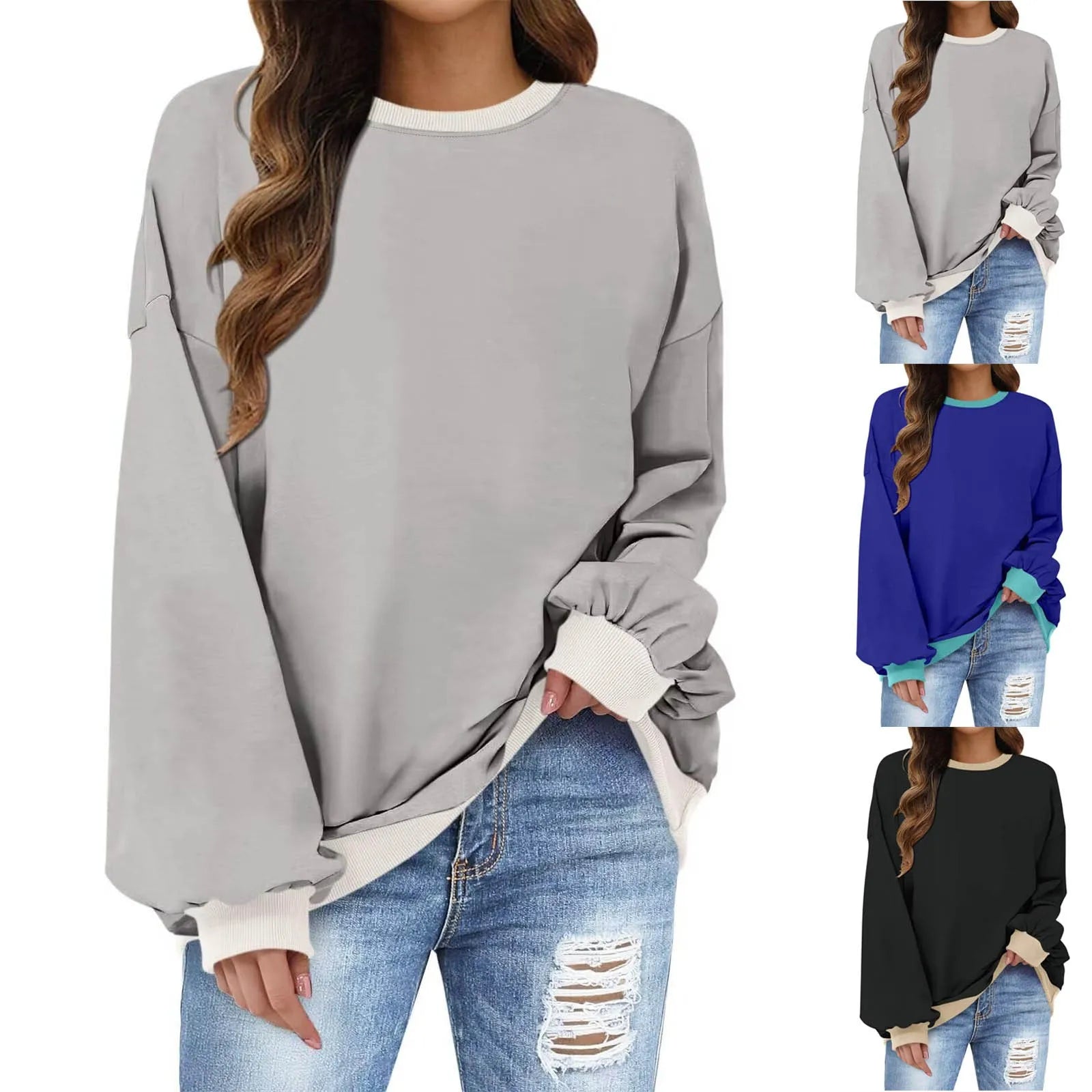 Sweatshirts- Women’s Crewneck Long-Sleeve Pullover - Loose Sweatshirt- - IndioGear.com