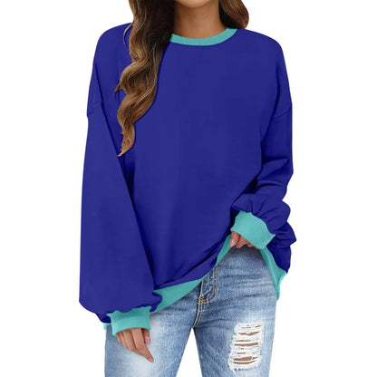 Sweatshirts- Women’s Crewneck Long-Sleeve Pullover - Loose Sweatshirt- Blue- IndioGear.com