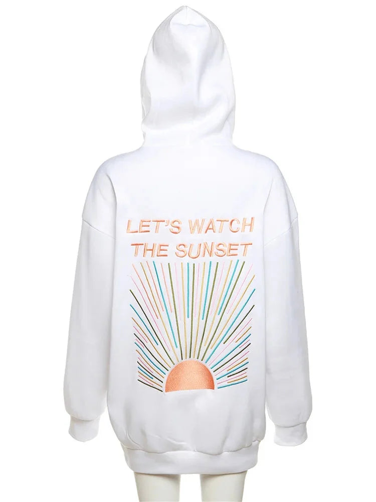 Gemütlicher Oversize-Hoodie für Damen - Sweatshirt mit Sonnenuntergangs-Print