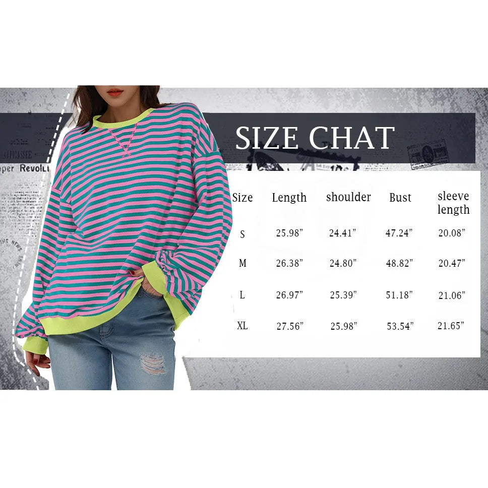 Sweatshirts- Women's Sporty Striped Drop Shoulder Sweatshirt- - IndioGear.com