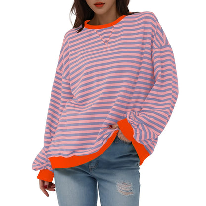 Sweatshirts- Women's Sporty Striped Drop Shoulder Sweatshirt- - IndioGear.com