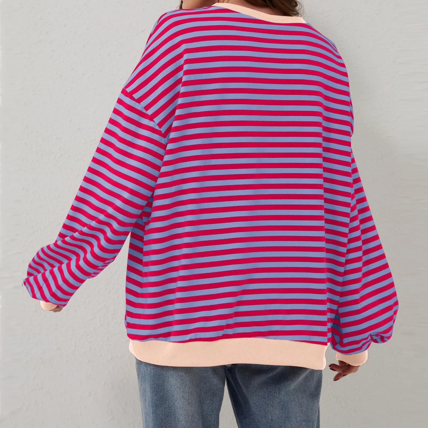 Sweatshirts- Women's Sporty Striped Drop Shoulder Sweatshirt- - IndioGear.com