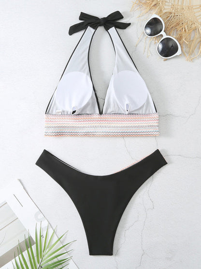 Swimsuits- 2 Piece Swimsuit - Triangle Padded Bra & High-Cut Bikini with Elastic Stripes- - IndioGear Fashion and Gear