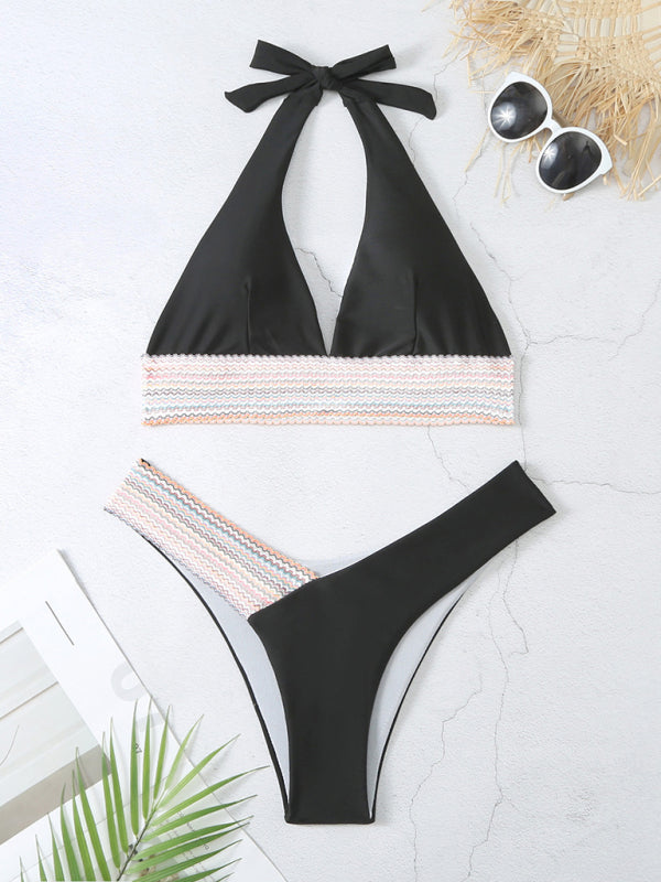 Swimsuits- 2 Piece Swimsuit - Triangle Padded Bra & High-Cut Bikini with Elastic Stripes- - IndioGear Fashion and Gear