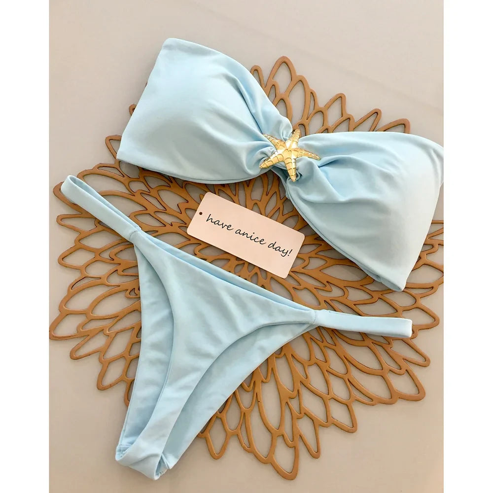 Swimsuits- Bandeau Swimsuit Ocean-Inspired Starfish Bikini 2 Piece- - IndioGear Women Clothing