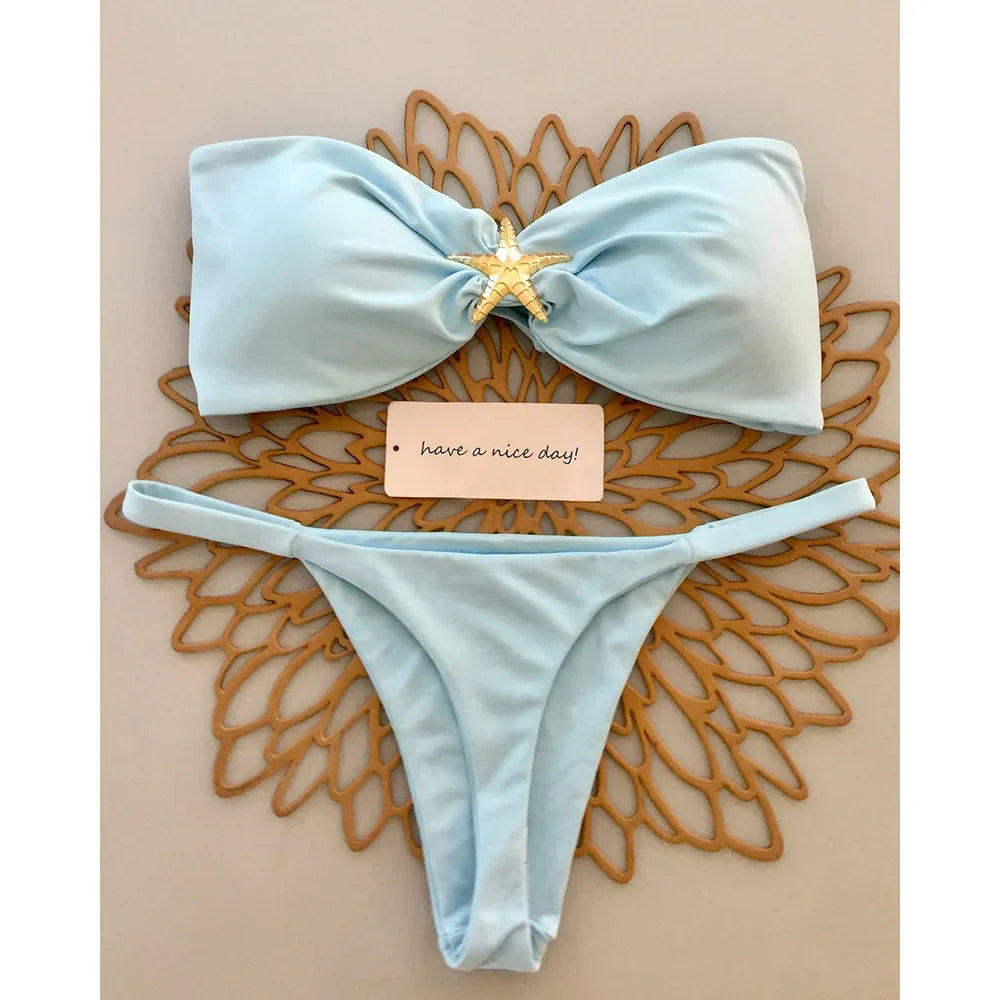 Swimsuits- Bandeau Swimsuit Ocean-Inspired Starfish Bikini 2 Piece- - IndioGear Women Clothing