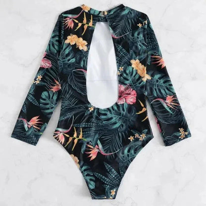 Swimsuits- Floral Long-Sleeve Surfing Swimsuit for Women- - IndioGear