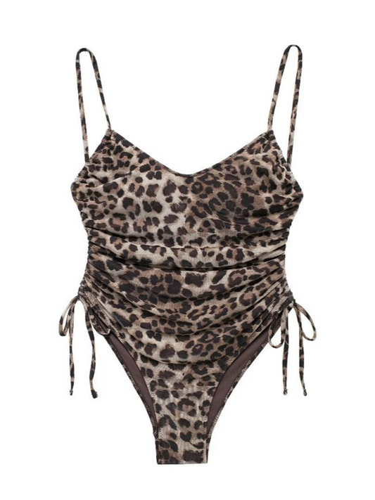 Swimsuits- Leopard Print One-Piece Woman's Swimwear for Beach Days- Leopard- IndioGear.com