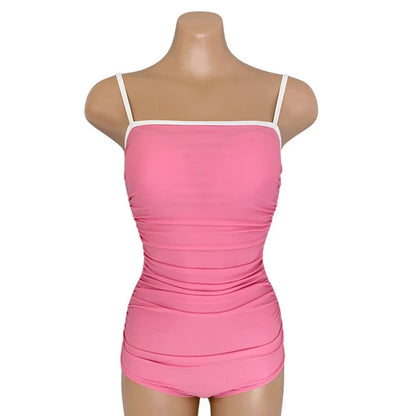 Swimsuits- Pink Contrast One-Piece Swimwear for Pool Parties- Pink- IndioGear Women Clothing