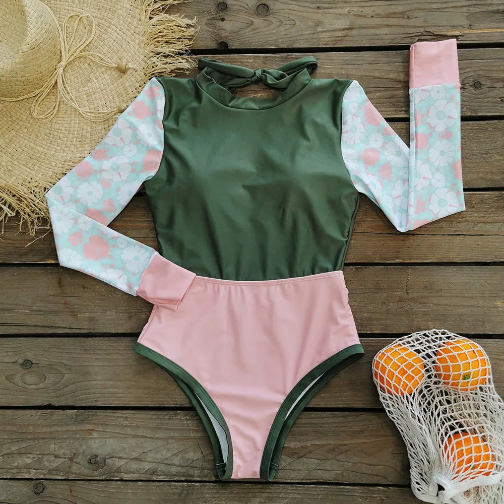 Swimsuits- Sun-Safe Floral Rash Guard Protective Swimwear- - IndioGear