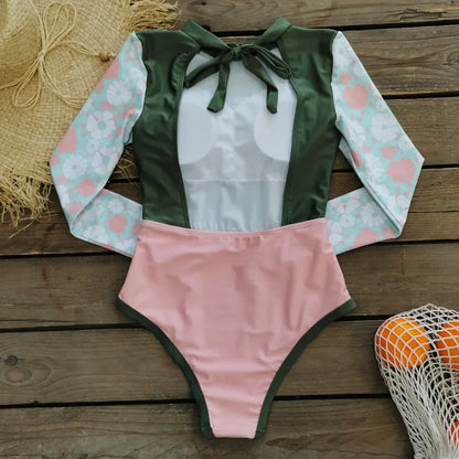 Swimsuits- Sun-Safe Floral Rash Guard Protective Swimwear- - IndioGear