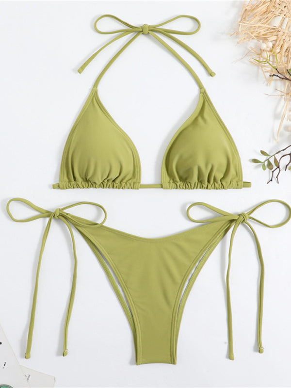 Swimsuits- Vacay Essentials Solid 2-Piece Swimsuit - Triangle Bra & Tie-Side Bikini- - IndioGear Fashion and Gear