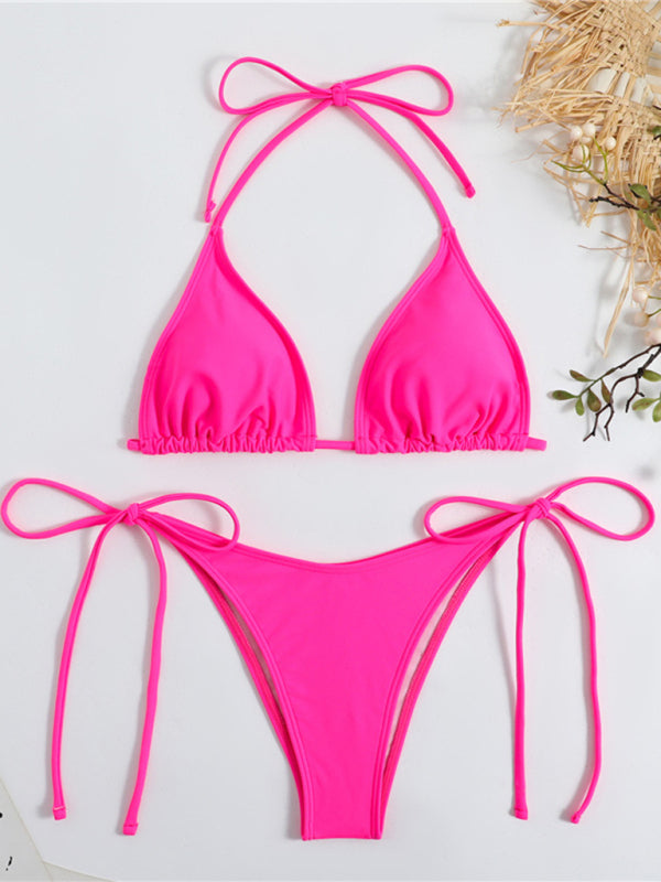 Swimsuits- Vacay Essentials Solid 2-Piece Swimsuit - Triangle Bra & Tie-Side Bikini- - IndioGear Fashion and Gear