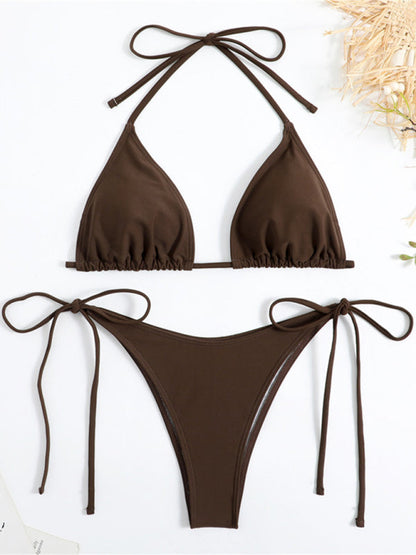 Swimsuits- Vacay Essentials Solid 2-Piece Swimsuit - Triangle Bra & Tie-Side Bikini- - IndioGear Fashion and Gear