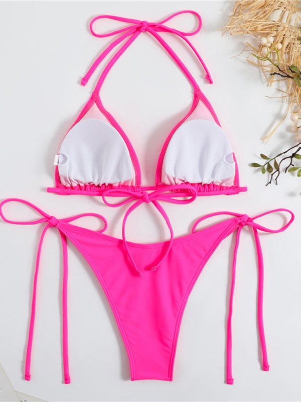 Swimsuits- Vacay Essentials Solid 2-Piece Swimsuit - Triangle Bra & Tie-Side Bikini- - IndioGear Fashion and Gear