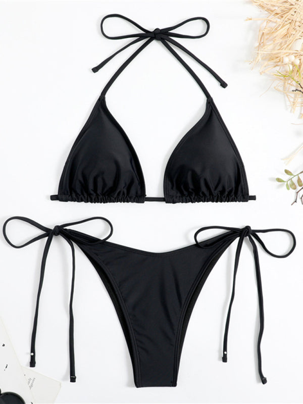 Swimsuits- Vacay Essentials Solid 2-Piece Swimsuit - Triangle Bra & Tie-Side Bikini- - IndioGear Fashion and Gear