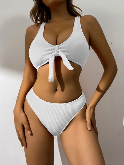 Swimsuits- Women's 2 Piece Mid-Waist Bikini Set for Beach Vacations- White- IndioGear.com