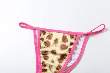 3-Piece Leopard Print Bikini Triangle Bra Swimsuit Set with Boyshorts