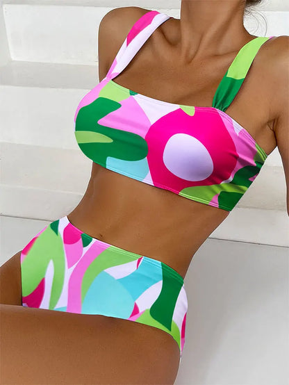 Swimwear- Artistic 2-Piece Bikini for Swimsuit Days- Green RoseRed- IndioGear.com