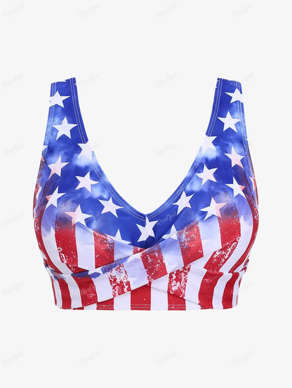 Swimwear- American Dream Swimwear 3-Piece Tankini for National Holidays & Beach Days- - IndioGear Fashion and Gear