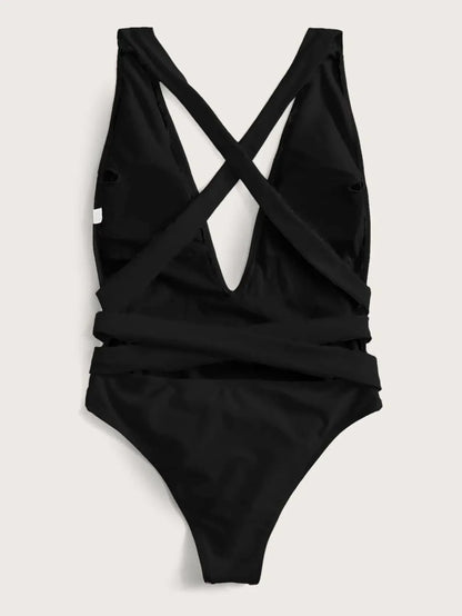 Swimwear- Beach Babe Essential Women's Strappy Plunging One-Piece Swimsuit- - IndioGear Fashion and Gear