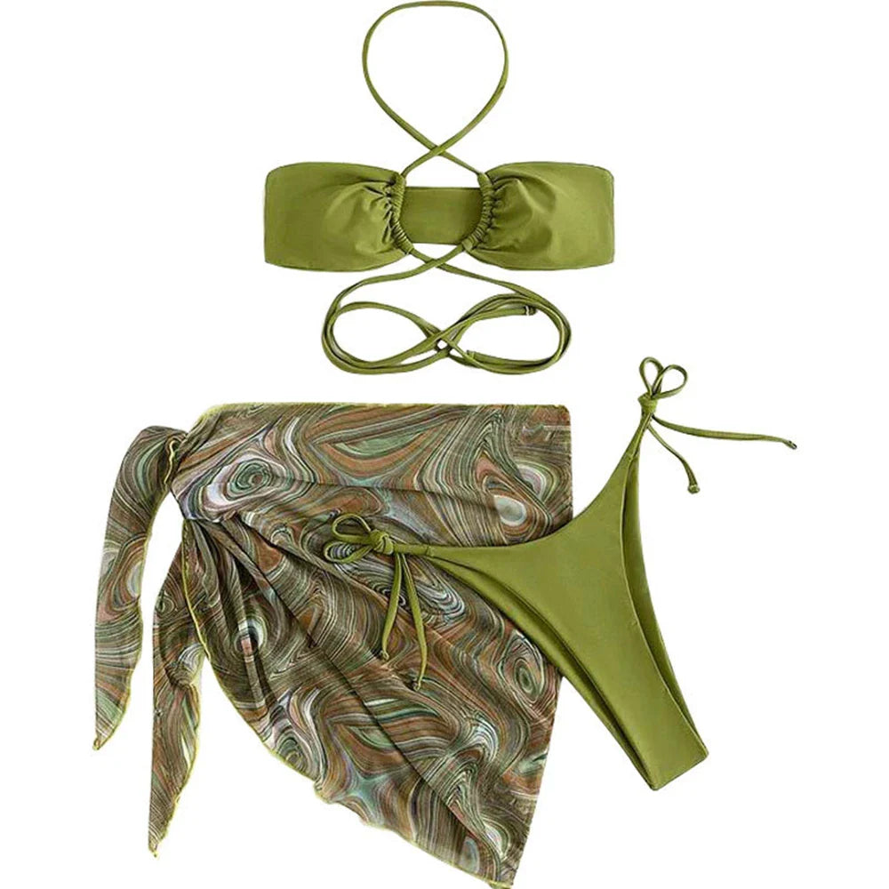 Swimwear- Beach Elegance 2-Piece Bikini with Marbled Cover-Up- - IndioGear.com