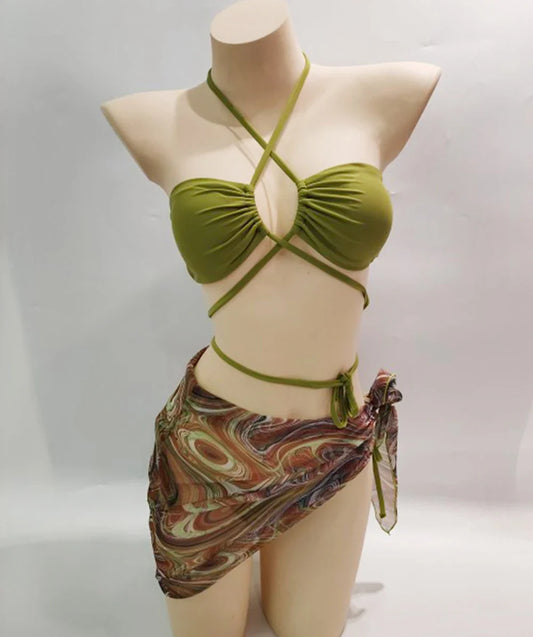 Swimwear- Beach Elegance 2-Piece Bikini with Marbled Cover-Up- - IndioGear.com