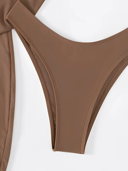 Beach Elegance Damen Dreiteilige Bademode mit transparentem Überzug