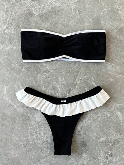 Swimwear- Minimalist’s Dream Ruffle Bandeau Bikini- - IndioGear