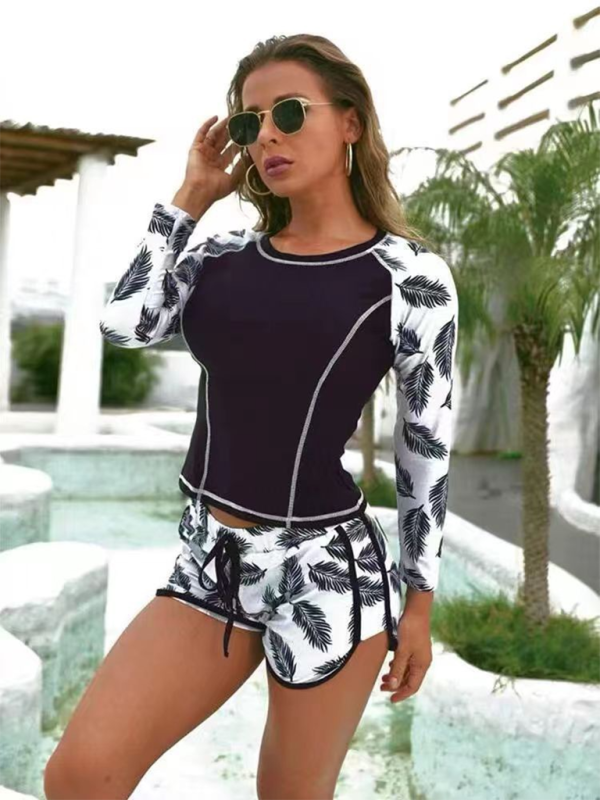 Swimwear- Beach Swim Long Sleeve Top & Shorts for Women's Surfing Adventures- Pattern3- IndioGear.com