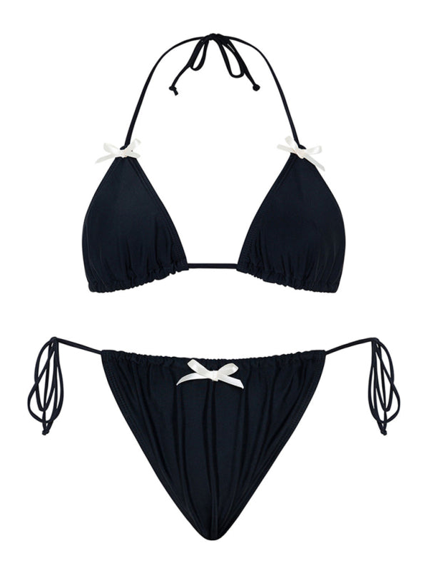 Women's Ribboned Triangle Bra & Tie-Side Bikini Set for the Beach