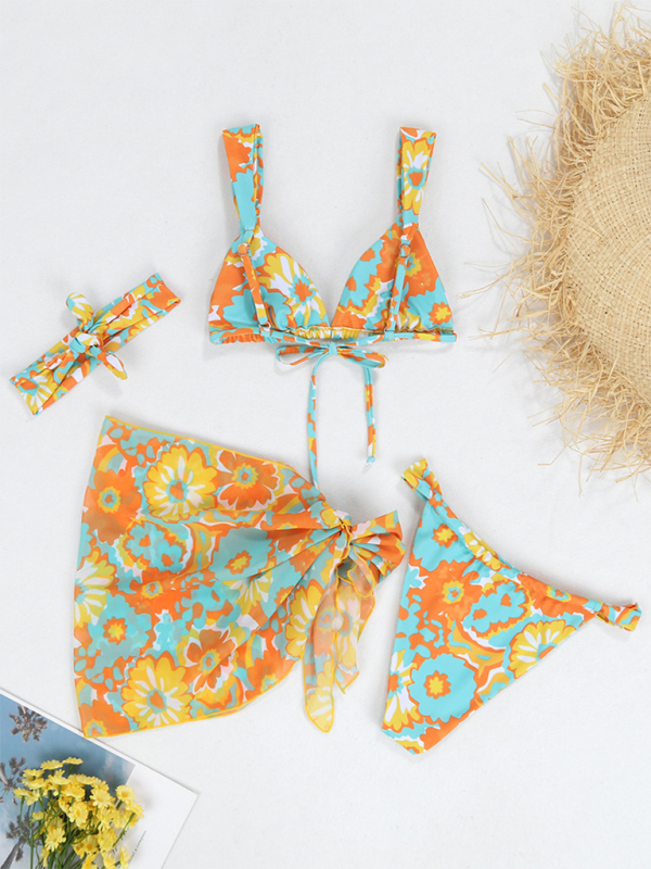 Swimwear- Beachwear Collection 4-Piece Bikini Set with Cover-Up & Headband- - IndioGear.com