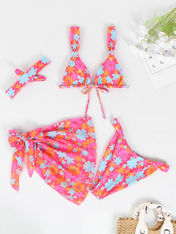 Swimwear- Beachwear Collection 4-Piece Bikini Set with Cover-Up & Headband- Pink- IndioGear.com