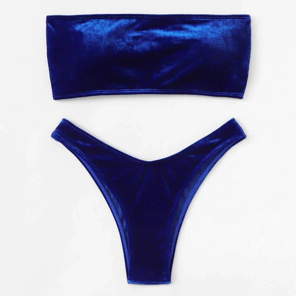 Beachwear Velvet Bandeau Bra & Bikini Set for Women