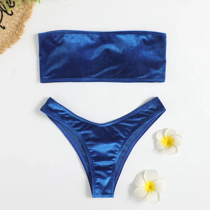 Beachwear Velvet Bandeau Bra & Bikini Set for Women