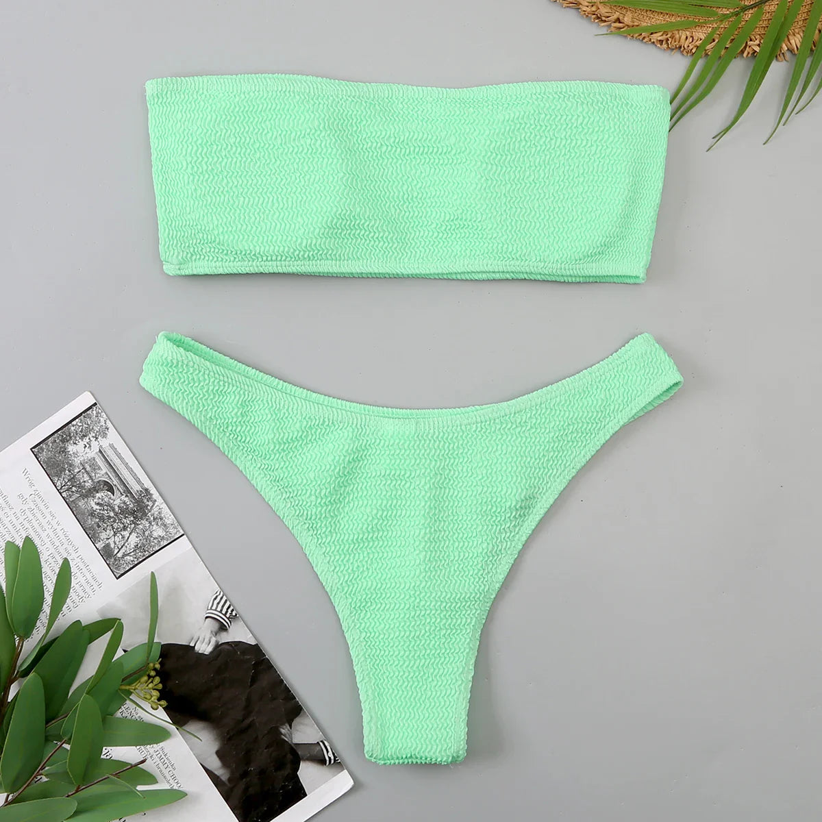 Beachwear-Set aus Samt-Bandeau-BH und Bikini für Damen